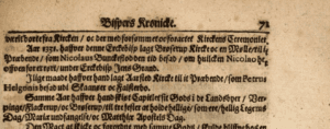 Den geistlige Histori offver alt Danmarckis Rige; det er en kort Krønicke hvorledis Bisperne sammesteds; ec den christelige Religion udi disse Lande er forfremmet; opvoxt oc forekommen indtil vor tid. Av Arrild Huitfeld, år 1653. Brösarp nämns på sida 71 som Brøserup.